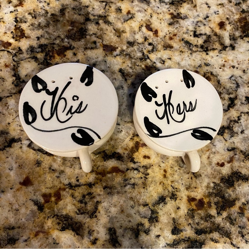 His and Hers Ceramic Mugs salt and pepper shakers. Perfect wedding gift. Vintage